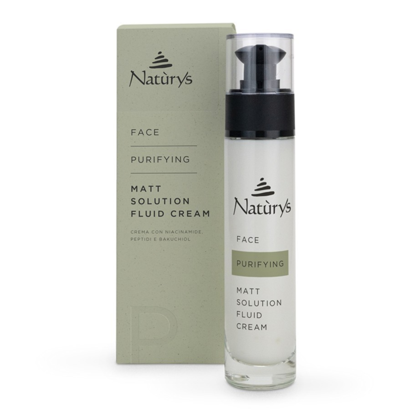 FACE MATT SOLUTION FLUID CREAM, Matinio poveikio kremas su niacinamidu, peptidais ir bakučioliu mišriai, riebiai odai, 50 ml