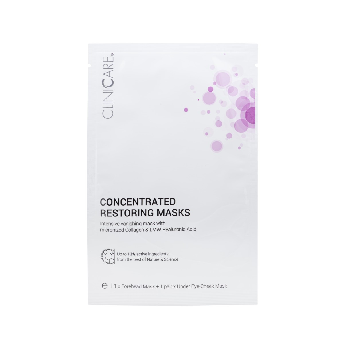 CLINICCARE CONCENTRATED RESTORING MASK, 3 dalių atstatomoji kaukė kaktai, akių ir skruostų zonoms, 1 vnt.